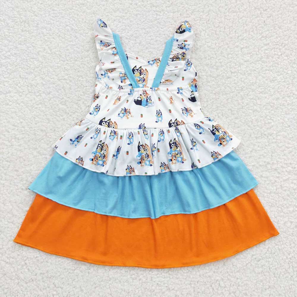 Baby Girls Cartoon Dogs Ruffle Knee Length Dresses