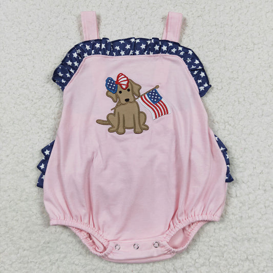 Baby Girls 4th of July Dog Pink Rompers