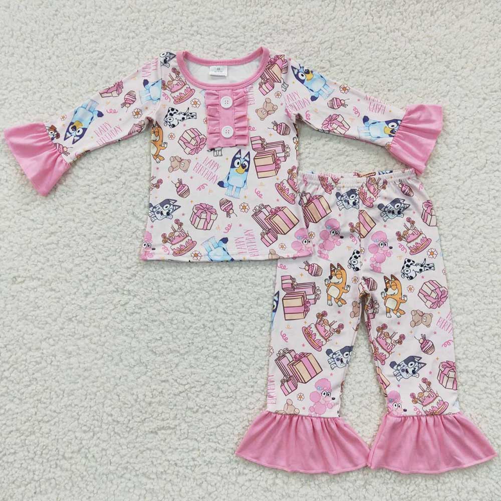 Baby Girls Pink Dogs Birthday Pajamas Clothes Sets