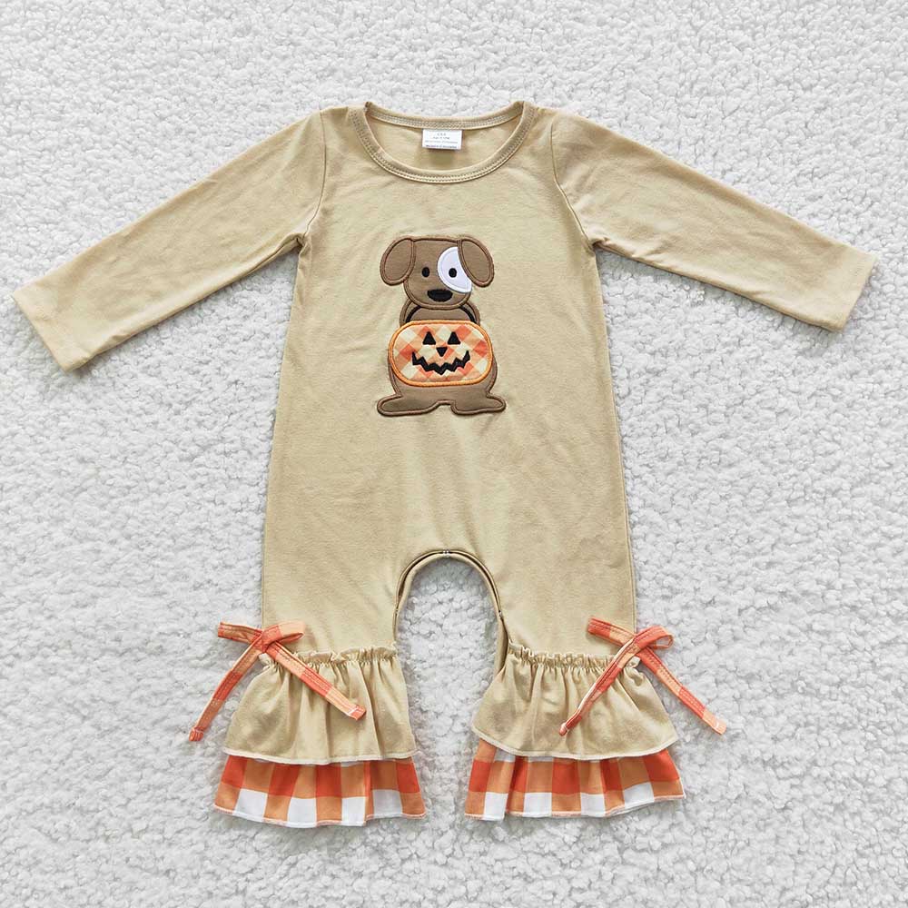 Baby Girls Dog Pumpkin Halloween Rompers