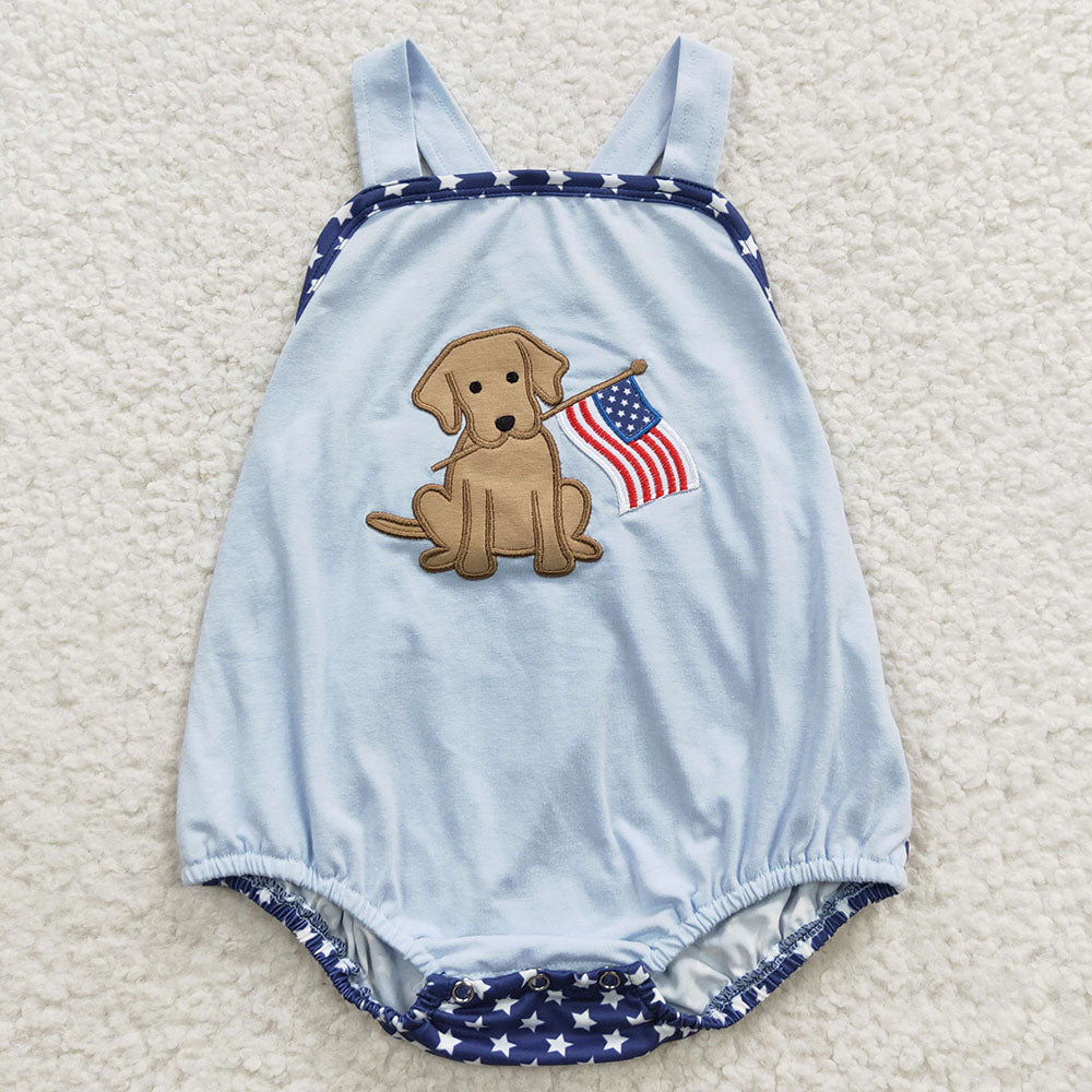 Baby Boys 4th of July Dog Blue Rompers