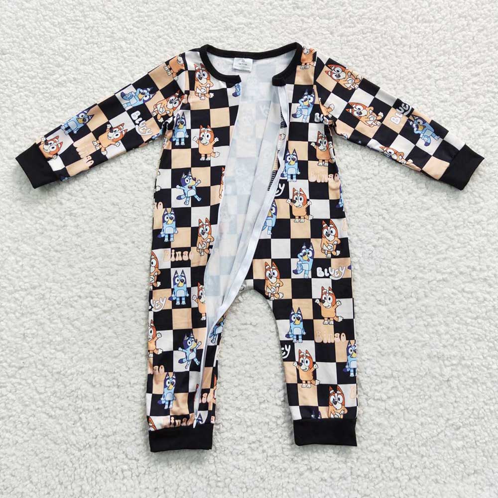 Baby Kids Dog Checkered Zip Rompers