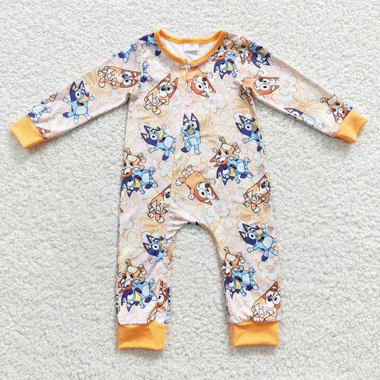 Baby Girls Dogs Flowers Zip Rompers