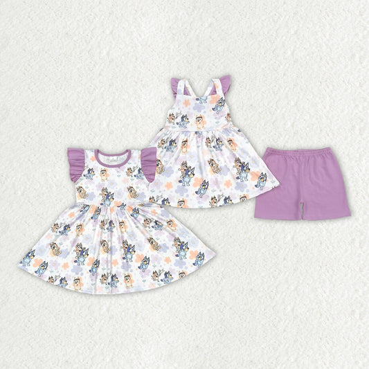 Baby Girls Dogs Flowers Sibling Dresses Clothes Sets