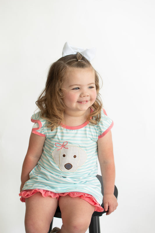 Baby Girls Flutter Sleeve Dog Tunic Top Ruffle Shorts Clothes Sets
