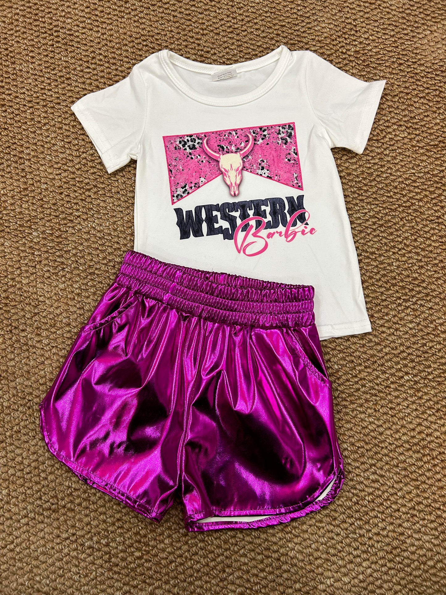 Baby Girls Western Doll Tops Dark Pink Metallic Shorts Outfits