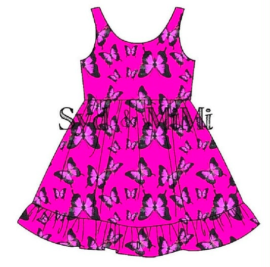 Preorder moq 5 Baby Girls Butterfly Sleeveless Knee Length Dresses