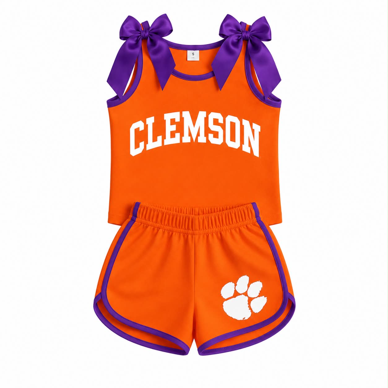 Preorder (moq 5)Baby Girls Clemson Bows Shirts Shorts Team Clothes Sets