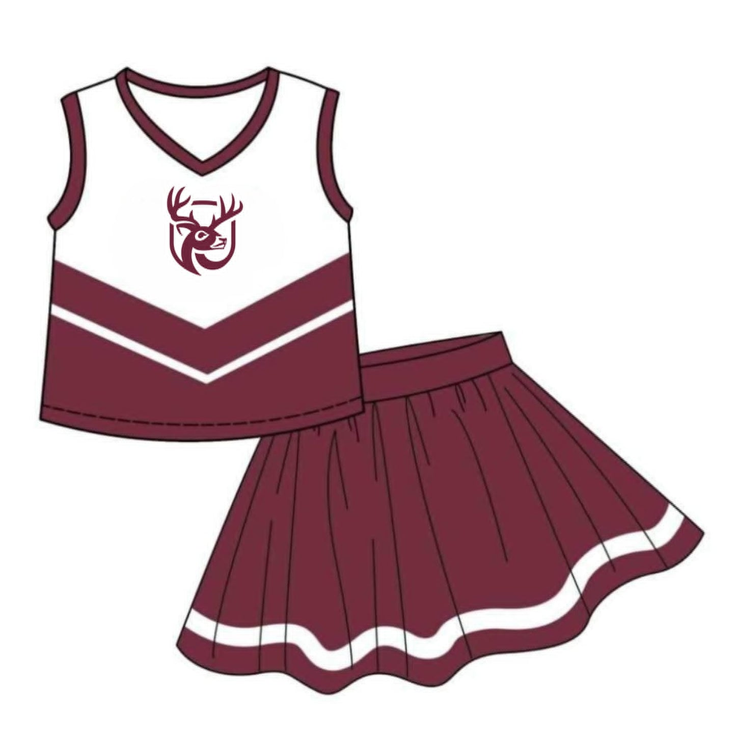Preorder (moq 5)Baby Girls Red Deer Cheer Team Top Skort Shorts Clothes Sets
