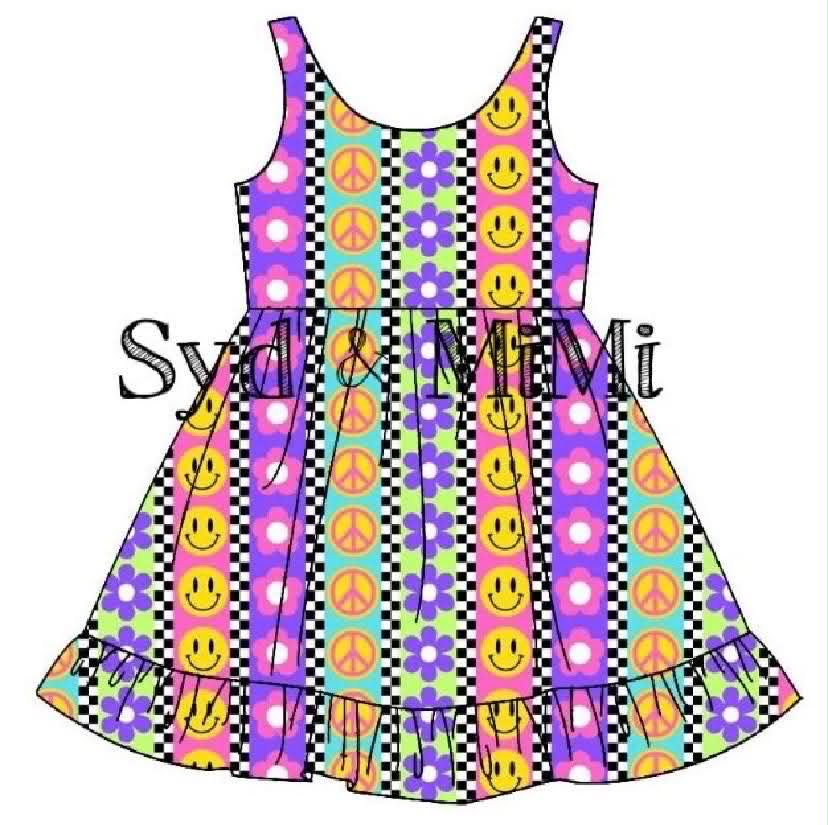 Preorder moq 5 Baby Girls Flowers Smile Sleeveless Knee Length Dresses