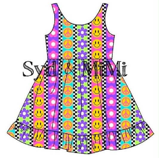 Preorder moq 5 Baby Girls Flowers Smile Sleeveless Knee Length Dresses