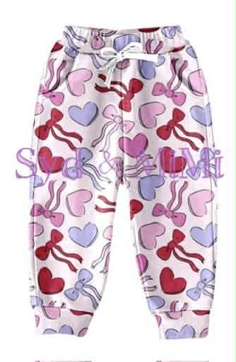 Preorder(moq 5) Baby Girls Valentines Lavender Heart Pockets Jogger Pants