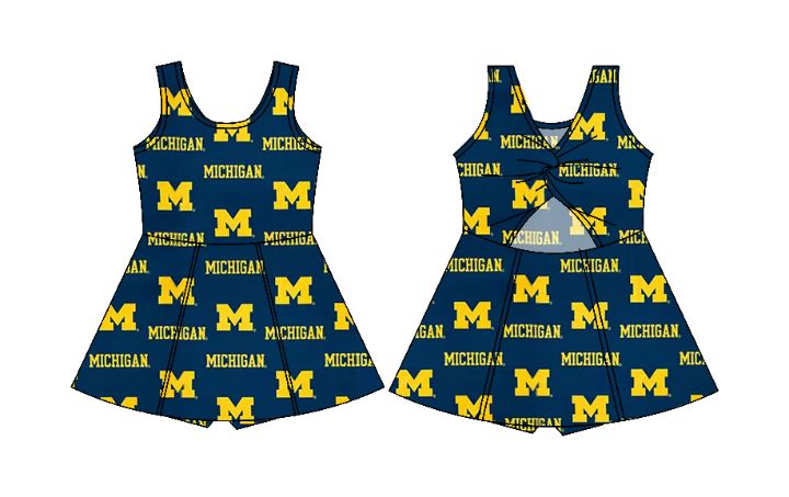 Preorder (moq 5)Baby Girls Sleeveless Bows Michigan Shorts Team Knee Length Dresses