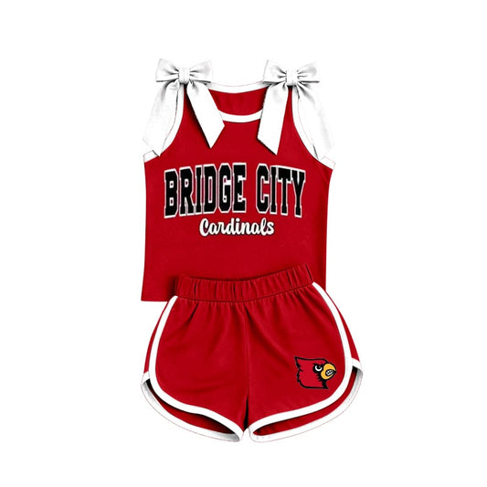 Preorder (moq 5)Baby Girls Bridge City Cardinals Bows Shirts Shorts Clothes Sets