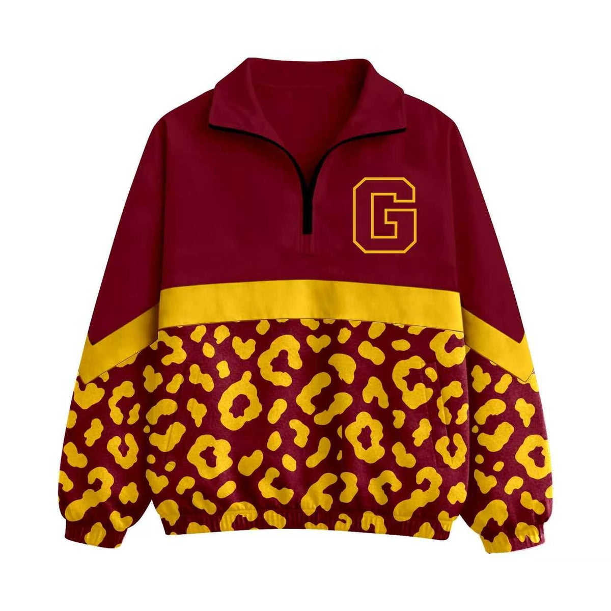 Preorder(moq 5) Adult Team Trojans Football Team Leopard Zip pullover Tops