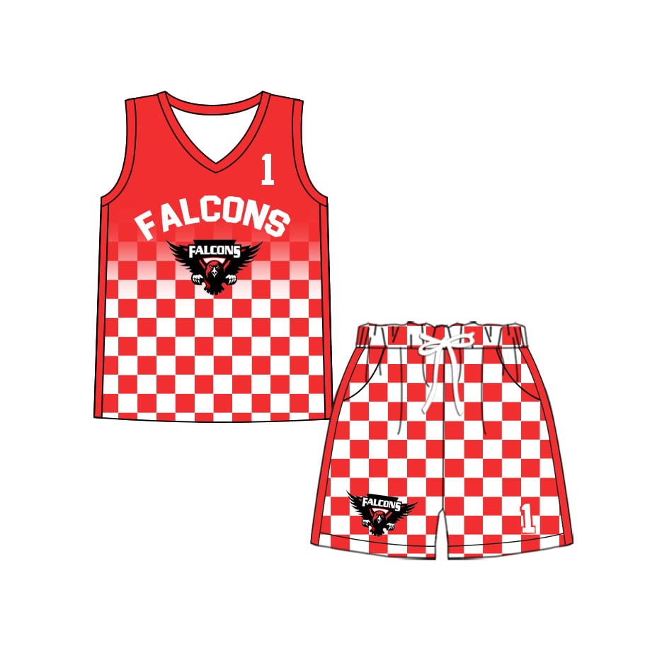 Preorder (moq 5)Baby Boys Milk silk Falcons Basketball Team Shirt Shorts Sets