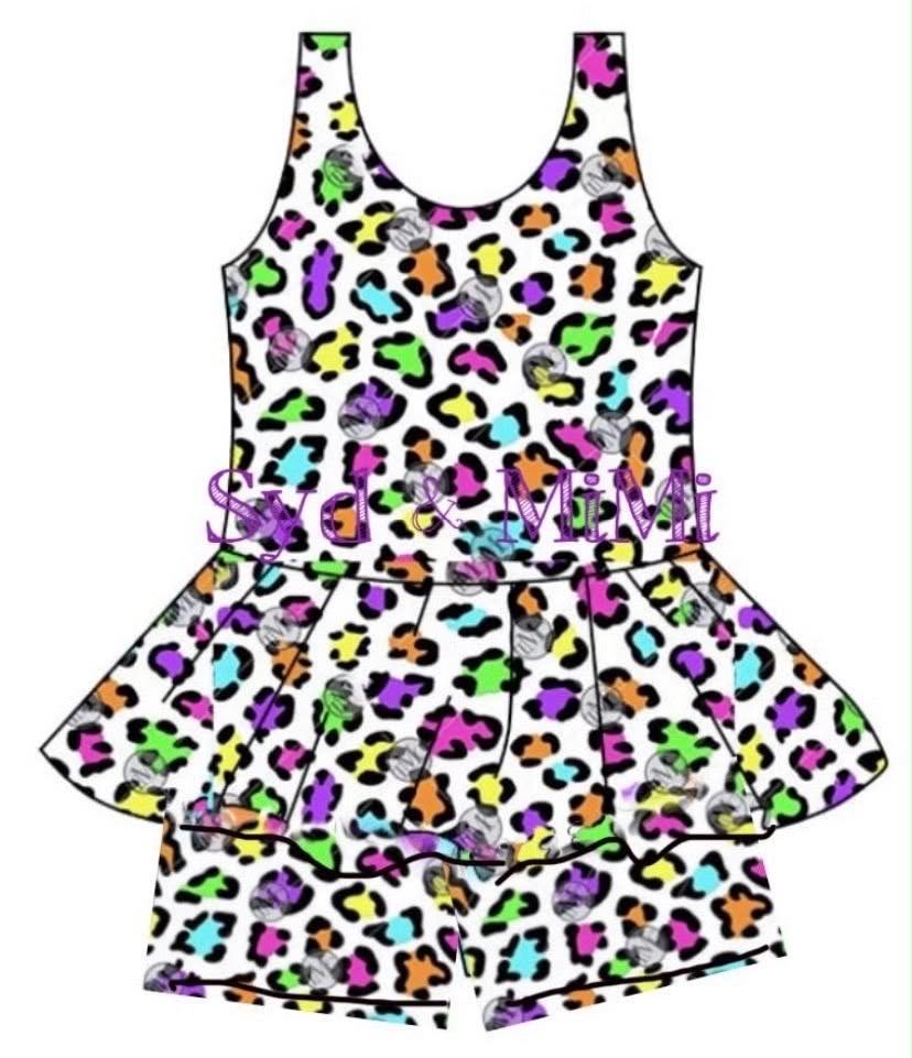 Preorder moq 5 Baby Girls Colorful Leopard Tunic Top Shorts Clothes Sets