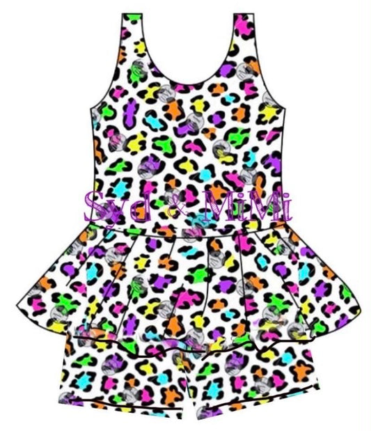 Preorder moq 5 Baby Girls Colorful Leopard Tunic Top Shorts Clothes Sets