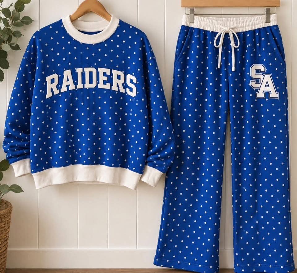 Preorder (moq 5) Girls Raiders Blue Dots Long Sleeve Pants Boutique Outfits Clothes Sets