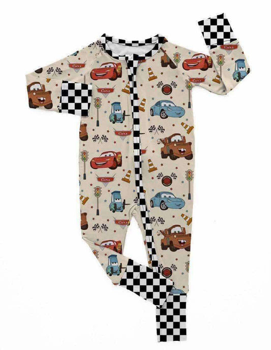 Preorder(moq 5)Baby Infant Girls Cars Racing Zip Rompers