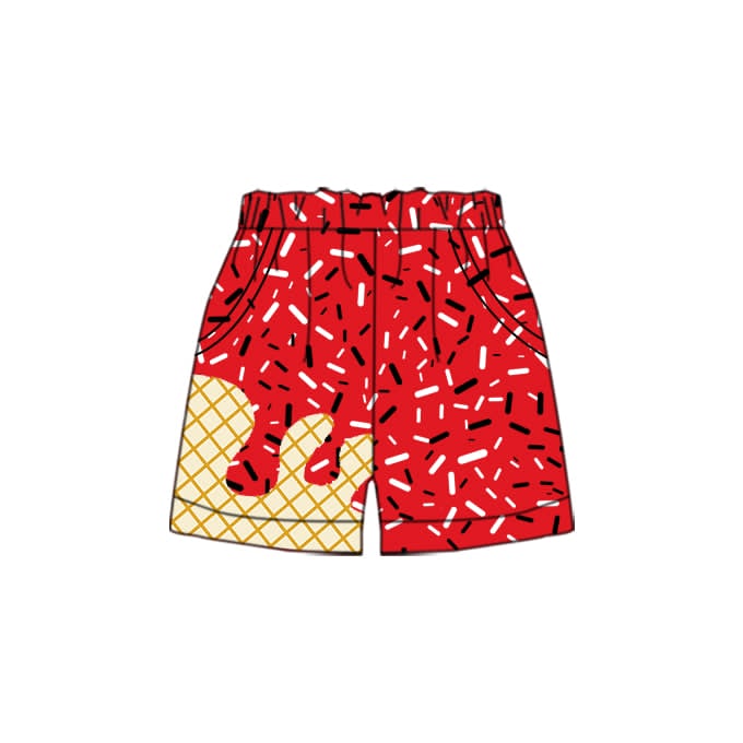 Preorder (moq 5)Baby Boys Red Black Drips Team Shorts Bottom