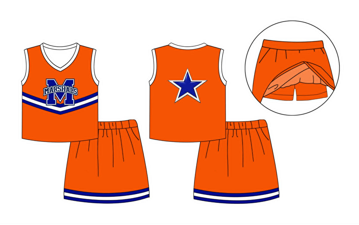 Preorder (moq 5)Baby Girls Orange Marshals Top Skirt Clothes Sets