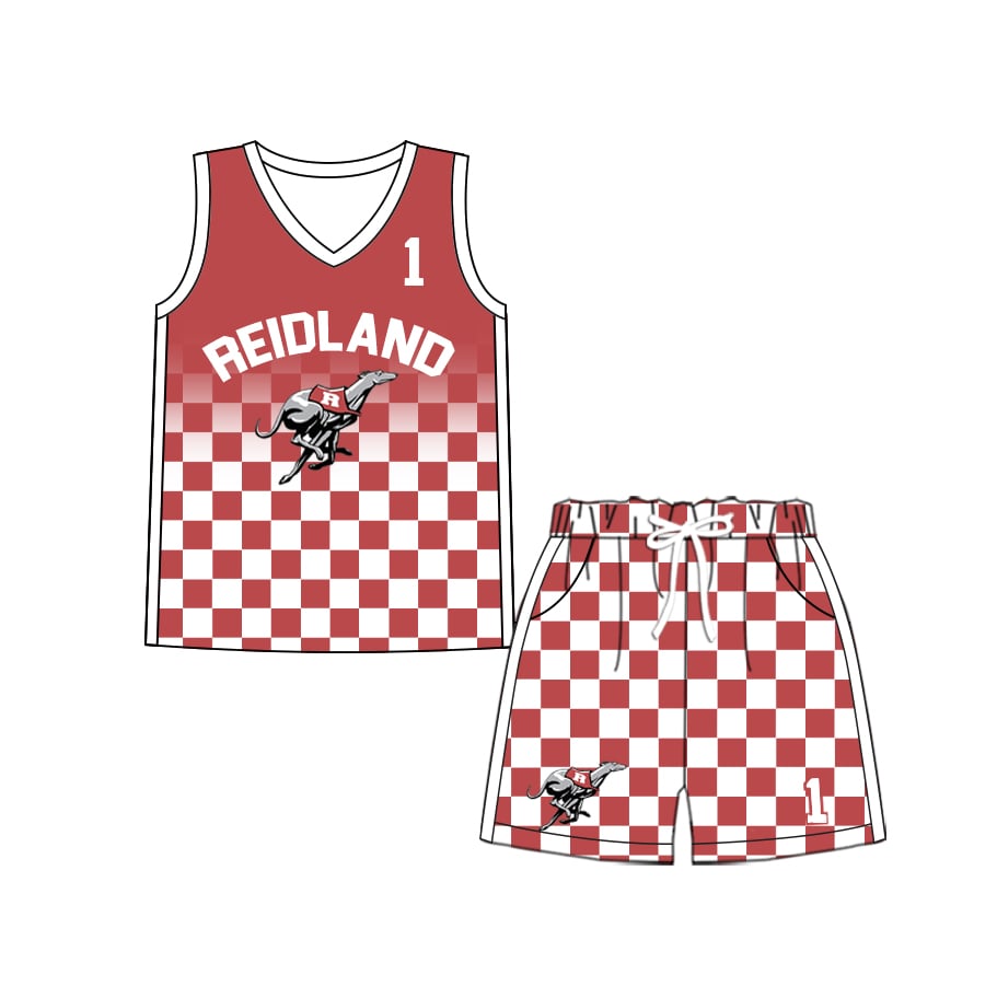 Preorder (moq 5)Baby Boys Milk silk Reidland Basketball Team Shirt Shorts Sets
