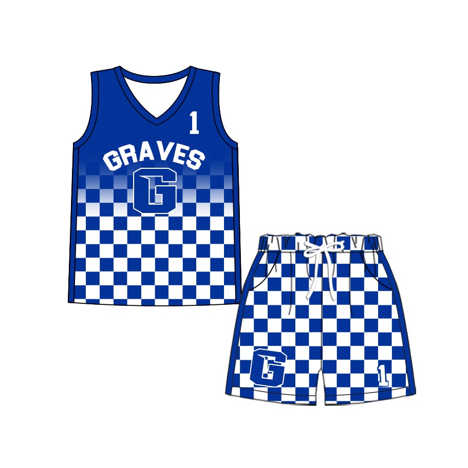 Preorder (moq 5)Baby Boys Milk silk Graves Basketball Team Shirt Shorts Sets