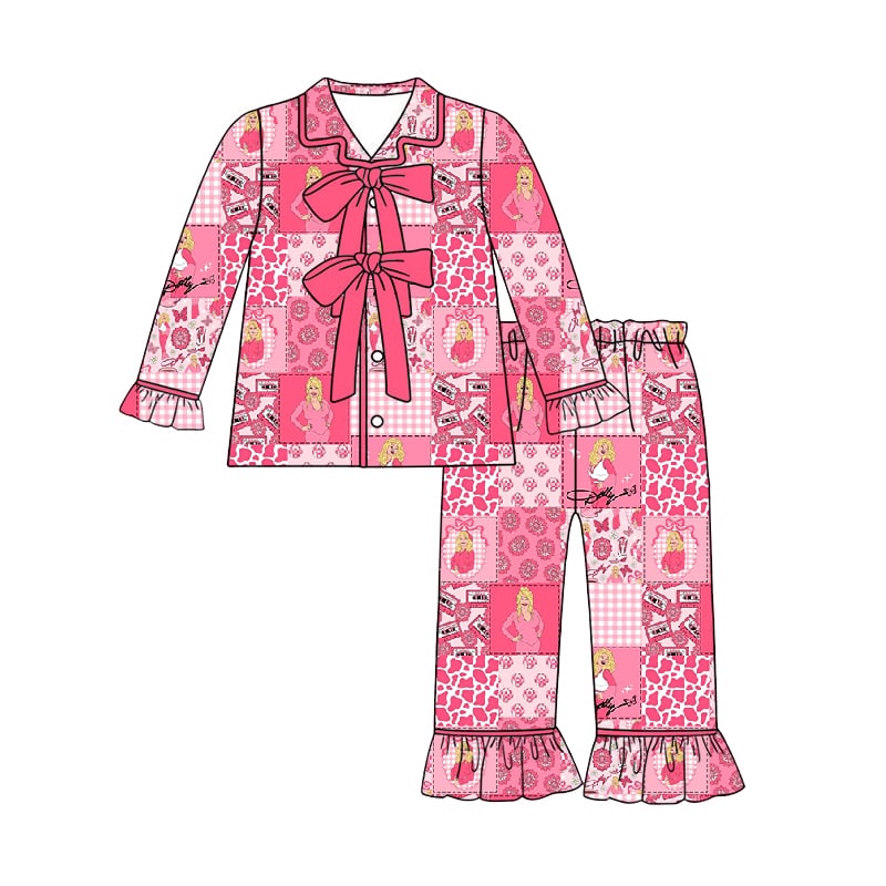 Preorder(moq 5) Girls Pink Singer Pajamas Set Long Sleeve Button Down Outfits