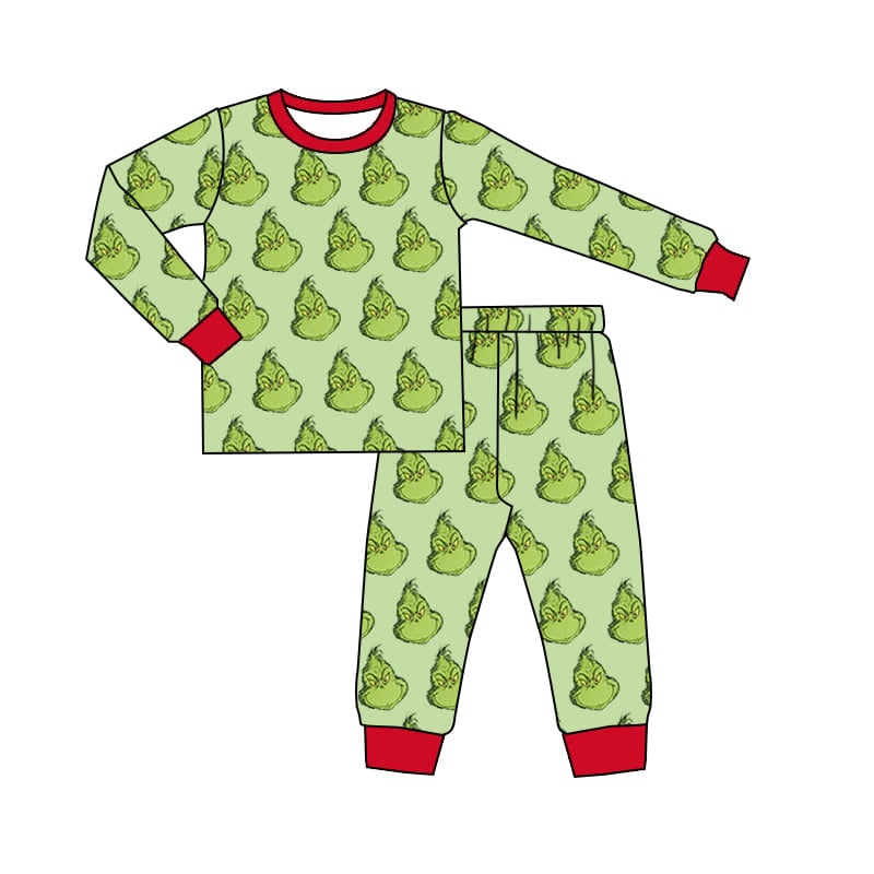 Preorder(moq 8)Baby Boys Green Grin Top Pants Christmas Pajamas Sets