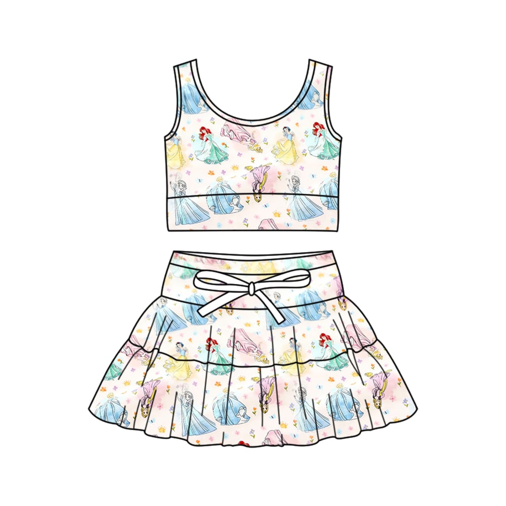 Preorder (moq 5)Baby Girls Sleeveless Princess Top Skirt  Clothes Sets