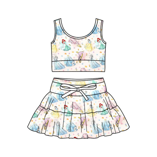 Preorder (moq 5)Baby Girls Sleeveless Princess Top Skirt  Clothes Sets