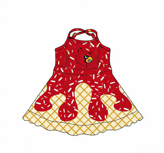 Preorder moq 5 Baby Girls Straps Red Birds Shorts Team Ruffle Knee Length Dresses