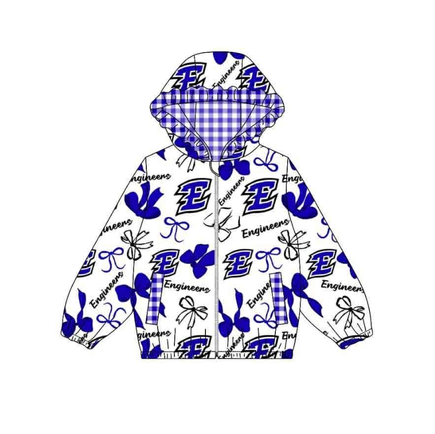 Preorder(moq 5)Baby Girls E Engineers Bows Zipper Team Ruffle Hoodies Jackets