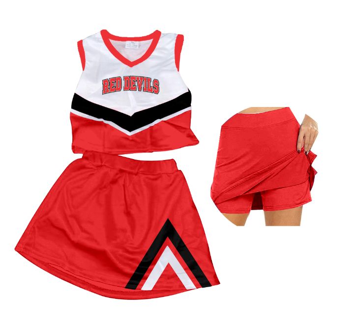 Preorder (moq 5)Baby Girls Red Devils Cheer Team Top Skort Shorts Clothes Sets