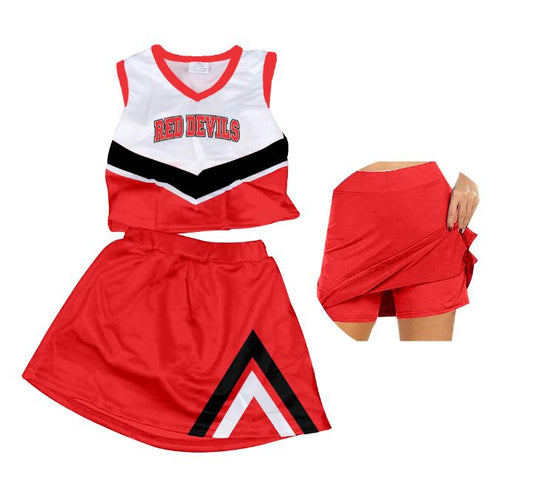 Preorder (moq 5)Baby Girls Red Devils Cheer Team Top Skort Shorts Clothes Sets