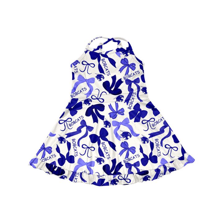 Preorder (moq 5)Baby Girls bobcats Bow Sleeveless Straps Dresses