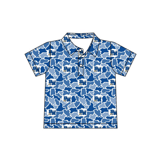Preorder (moq 5)Baby Boys BH Eagle Short Sleeve Blue Camo Team Zip Pullovers Top