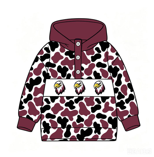 Preorder(moq 5)Baby Boys Maroon Camo Eagle Team Button Hoodies Top