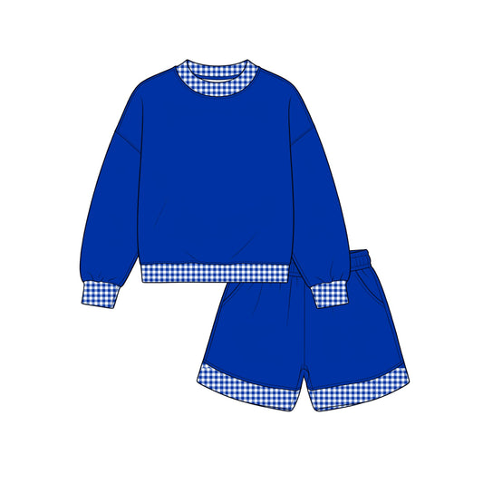 Preorder (moq 5)Baby Girls Blue Cotton Long Sleeve Tops Shorts Clothes Sets