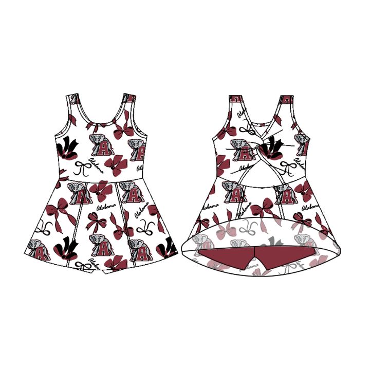 Preorder (moq 5)Baby Girls Sleeveless Bows Alabama Shorts Team Knee Length Dresses