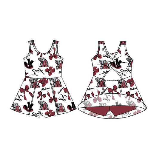 Preorder (moq 5)Baby Girls Sleeveless Bows Alabama Shorts Team Knee Length Dresses