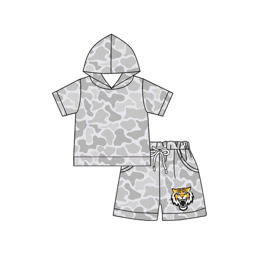 Preorder (moq 5)Baby Boys Grey Camo Tiger Hoodie Pockets Short Team Clothes Set