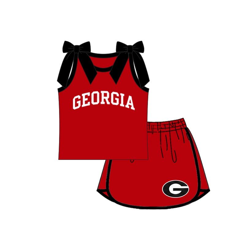 Preorder (moq 5)Baby Girls Red Georgia Shirt Top Short Skirt Team Sets