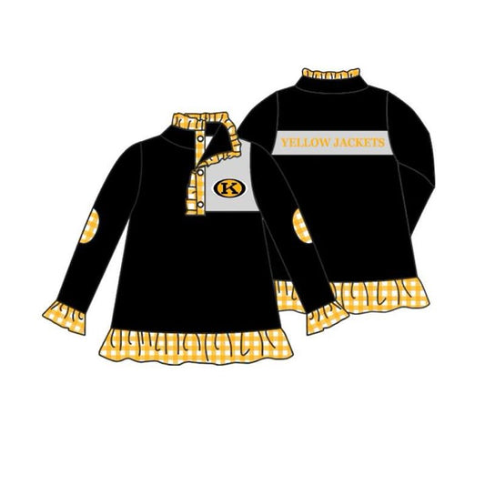 Team Baby Girls Long Sleeve Black Yellow Jackets Buttons Pullover Shirt Tops preorder(moq 5)