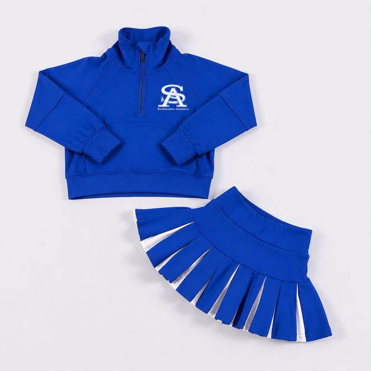 Preorder (moq 5)Baby Girls Zip Pocket SA Pullovers Skirt Short Team Clothes Set