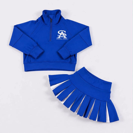 Preorder (moq 5)Baby Girls Zip Pocket SA Pullovers Skirt Short Team Clothes Set