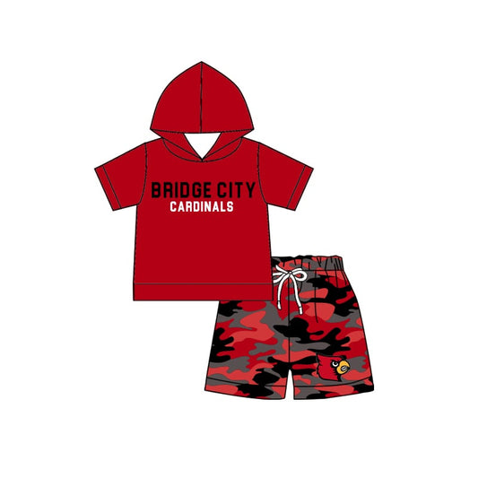 Preorder (moq 5)Baby Boys Bridge City Cardinals Hooded Top Camo Shorts Clothes Sets