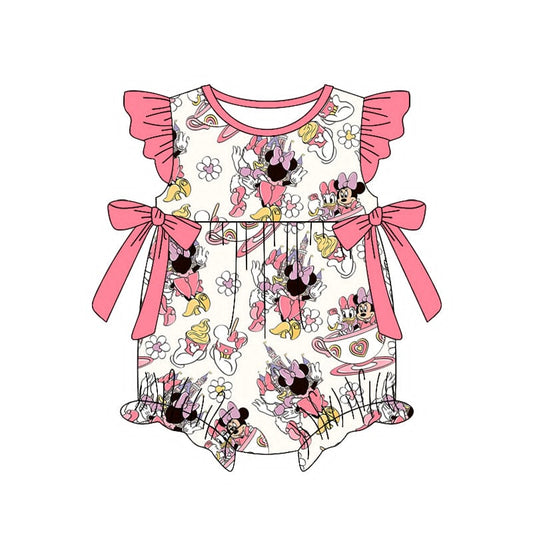 preorder(moq 5) Baby Girls Dark Pink Bows Cartoon Mouse Bubble Rompers