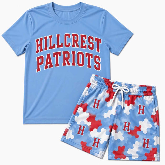 Preorder moq 5 Baby Boys Hillcrest Pats Blue Top Short Team Clothes Sets